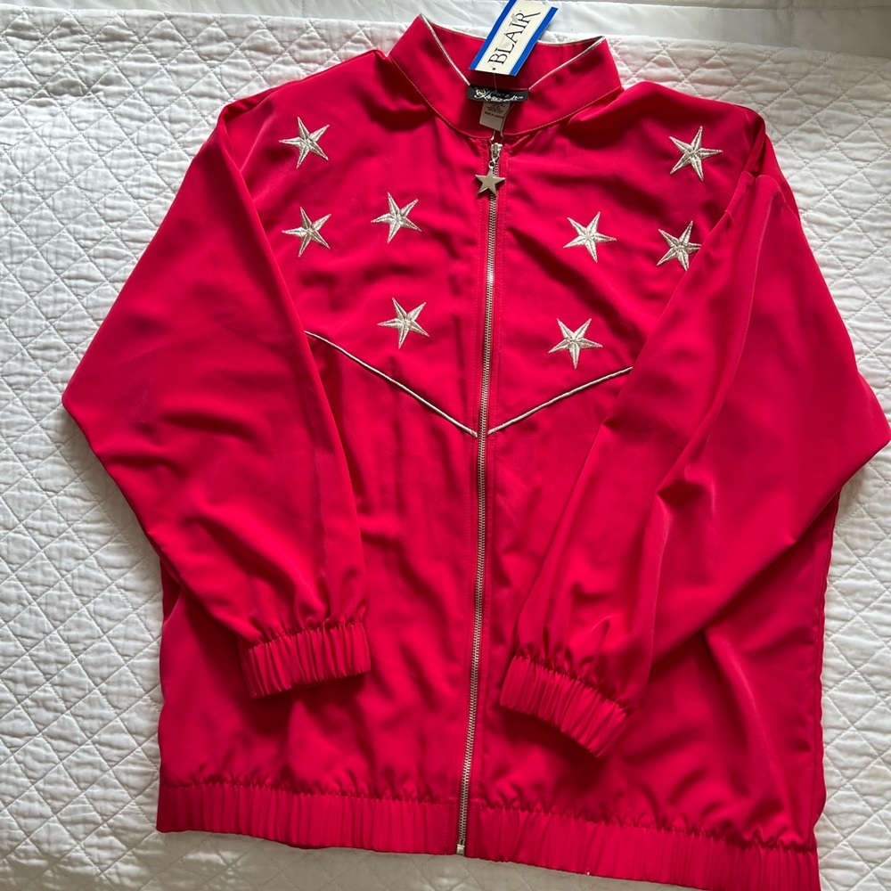 Vintage Blair Red Bomber Jacket with Silver Star Accents